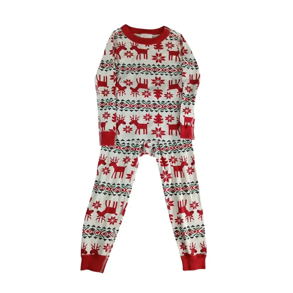 Hanna Andersson Pajama Set Kids 100cm 4 Red Christmas Reindeer Organic Cotton